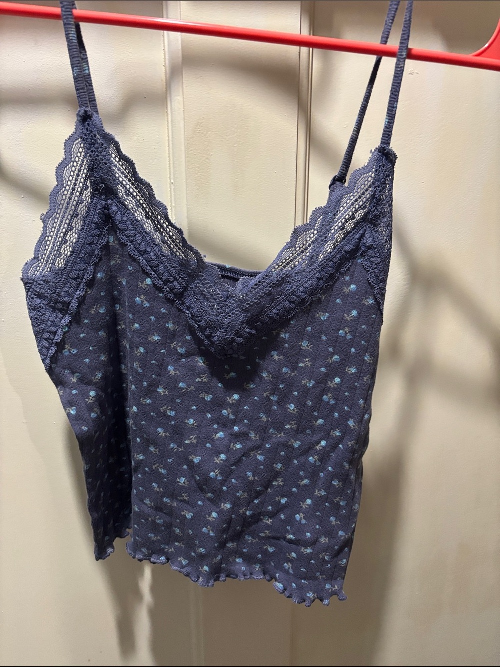 American Eagle Outfitters Navy Floral Lace-Trim Cami